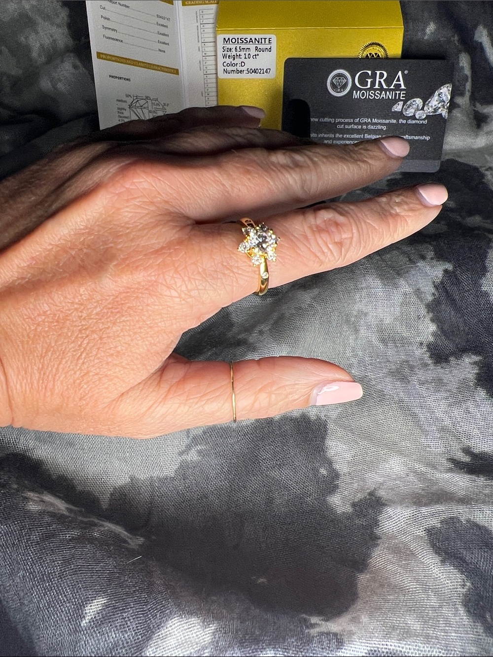 Moissanite Diamond Floral Cluster Ring - 18k Gold over S925